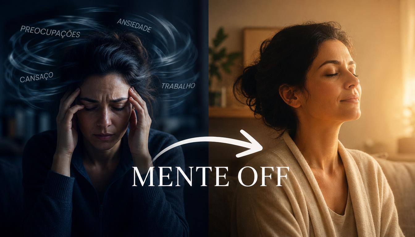 Antes e depois: mulher com a mente acelerada transformada em mente calma e tranquila com a Técnica dos Dedos